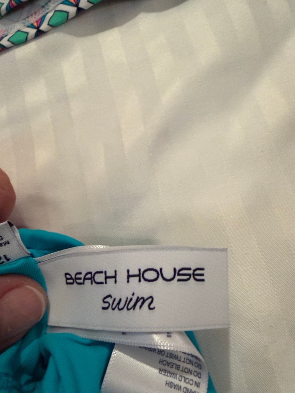 Beach House Turquoise and White Swim Top with Geometric Accent - Picture 2 of 14